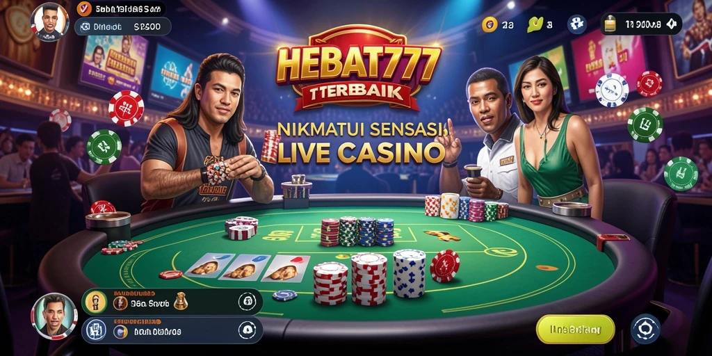 Tampilan gameplay Live Casino di HEBAT777 dengan dealer nyata dan suasana kasino yang mendebarkan.