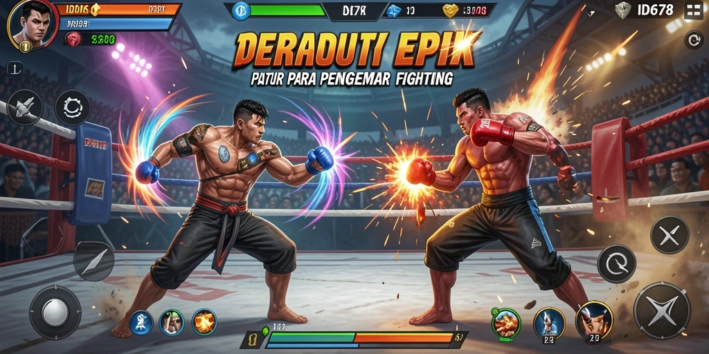Screenshot utama ID678 menampilkan pertarungan intens antara karakter dengan detail grafis yang memukau.