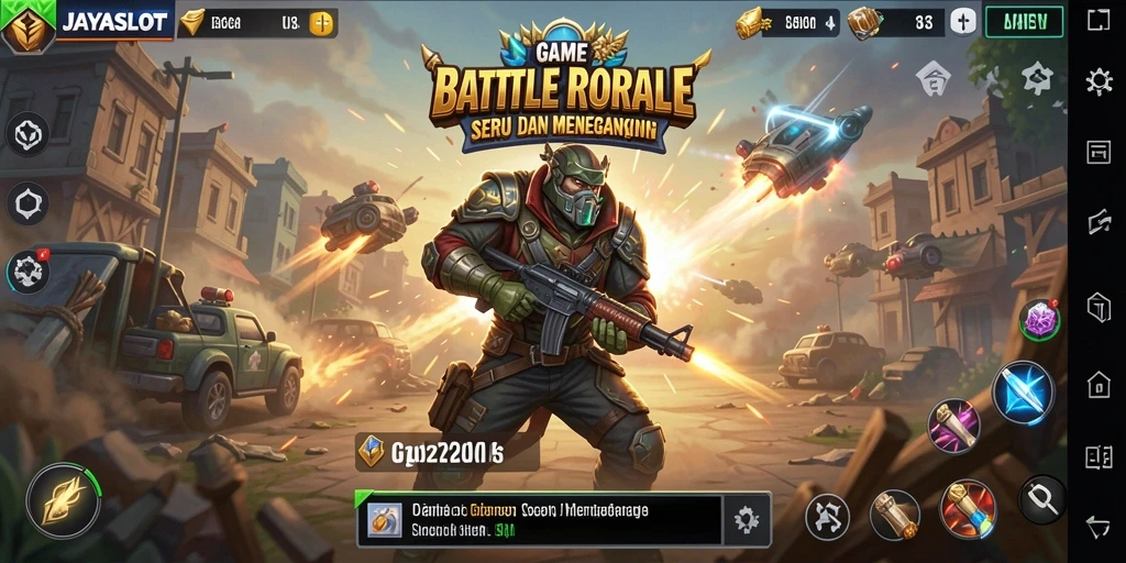 Tampilan aksi mendebarkan dalam gameplay Battle Royale JAYASLOT.