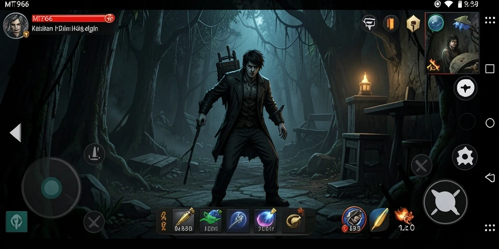 Screenshot gameplay MT966 yang menampilkan suasana horor yang mendalam.