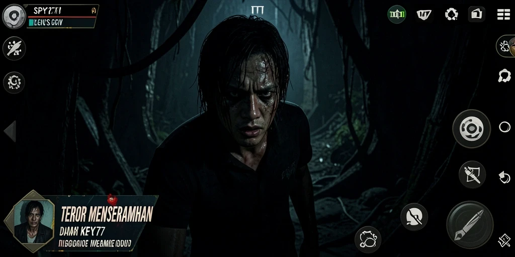 Tampilan gameplay SPY77 yang menyeramkan dan penuh ketegangan.