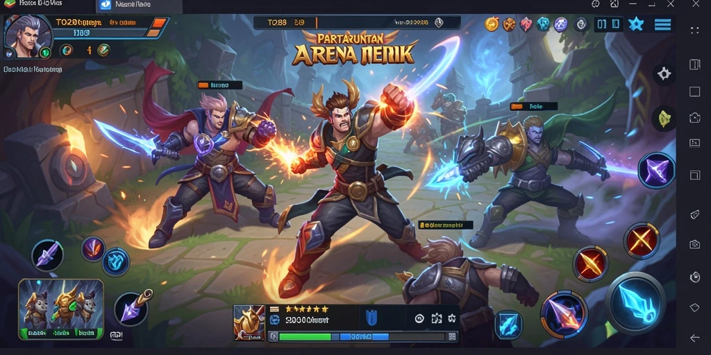 Screenshot gameplay TO288 menampilkan aksi pertempuran MOBA yang intens.