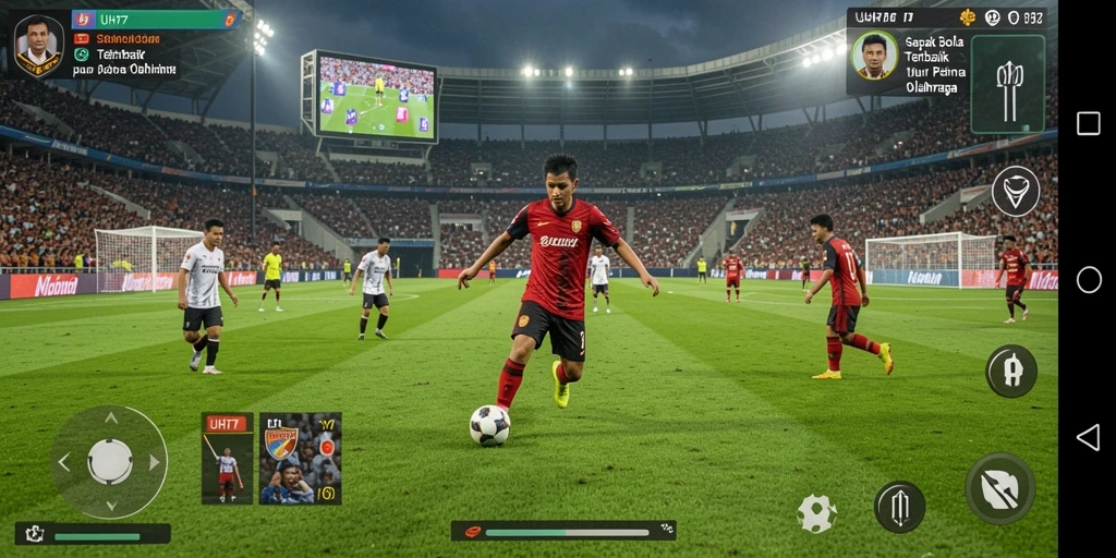 Tampilan dinamis gameplay UH77 dalam aksi sepak bola.
